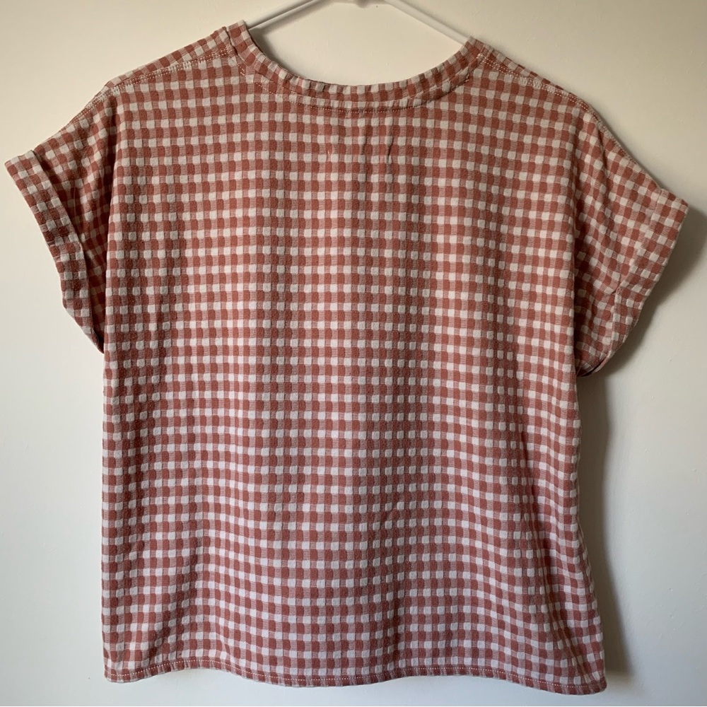 Lou & Gray for Loft Cuffed Short Sleeve Front Tie Pink & White Checkered Top - Picture 10 of 10